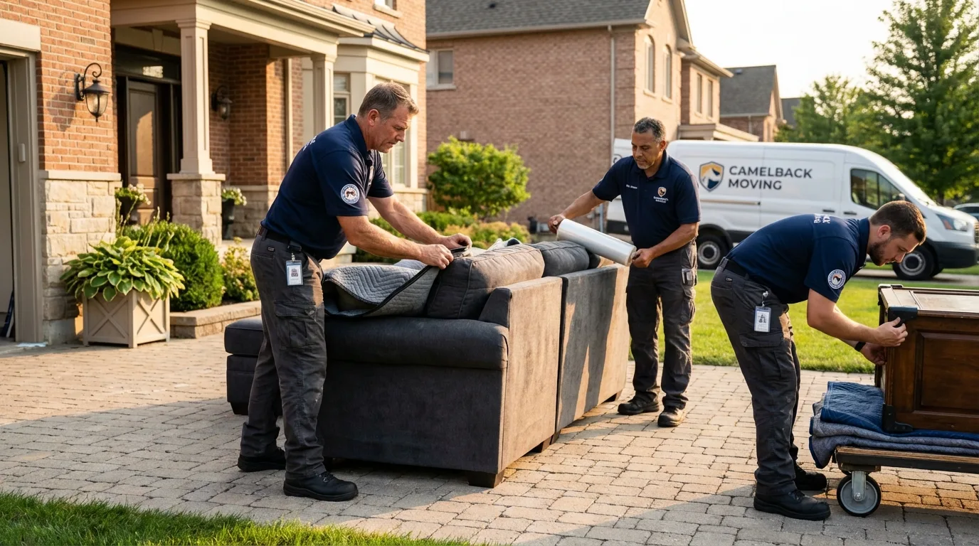 Large estate moving crew wrapping furniture in Waldwick, NJ