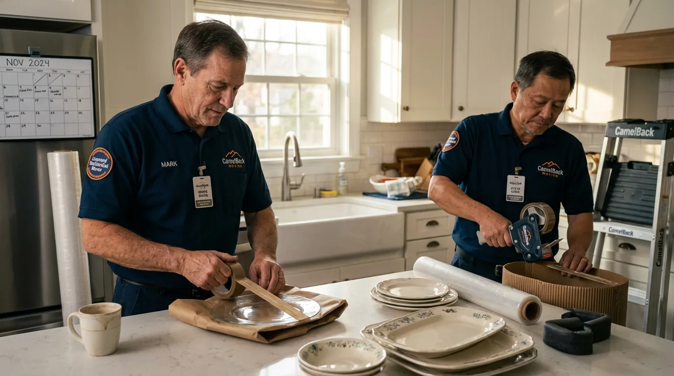 Professional crew packing kitchen dishware in Waldwick, NJ